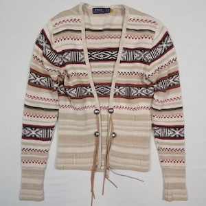 Polo Ralph Lauren Cardigan Sweater Aztec Indian Southwestern Linen Fair Isle S