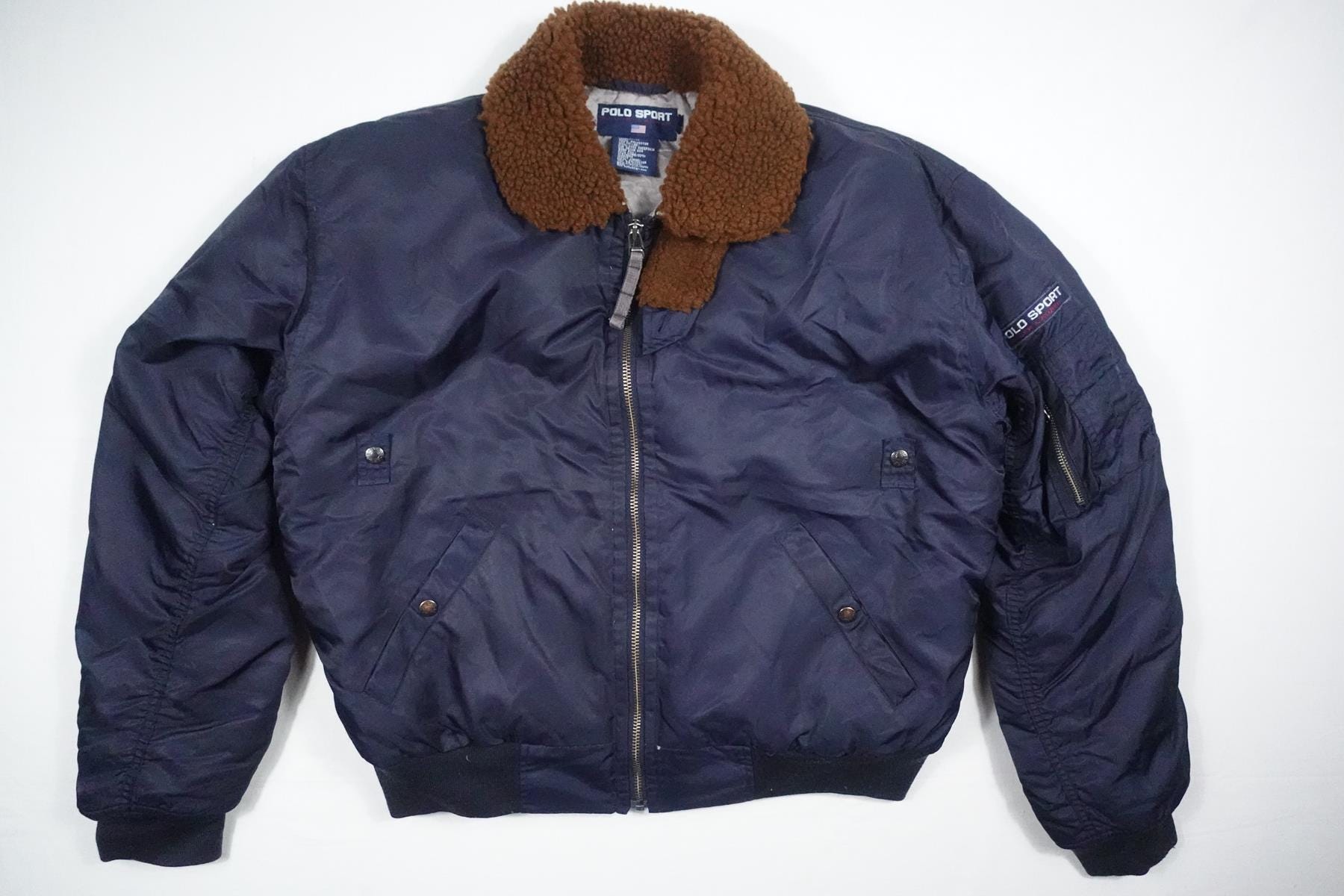 Polo Ralph Lauren Sport Jacket Bomber Puffer Down Shearling Navy 