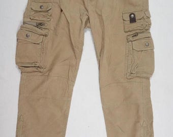 Polo Ralph Lauren Pants Corduroy Beige Tan Cargo Utility Military Field 33/32