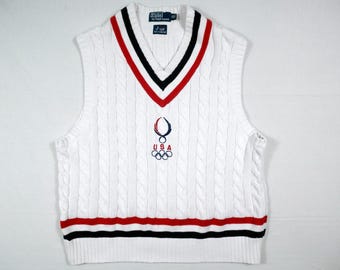 Polo Ralph Lauren Vest Sweater Cricket Tennis Cable 2008 USA Olympic RARE XL