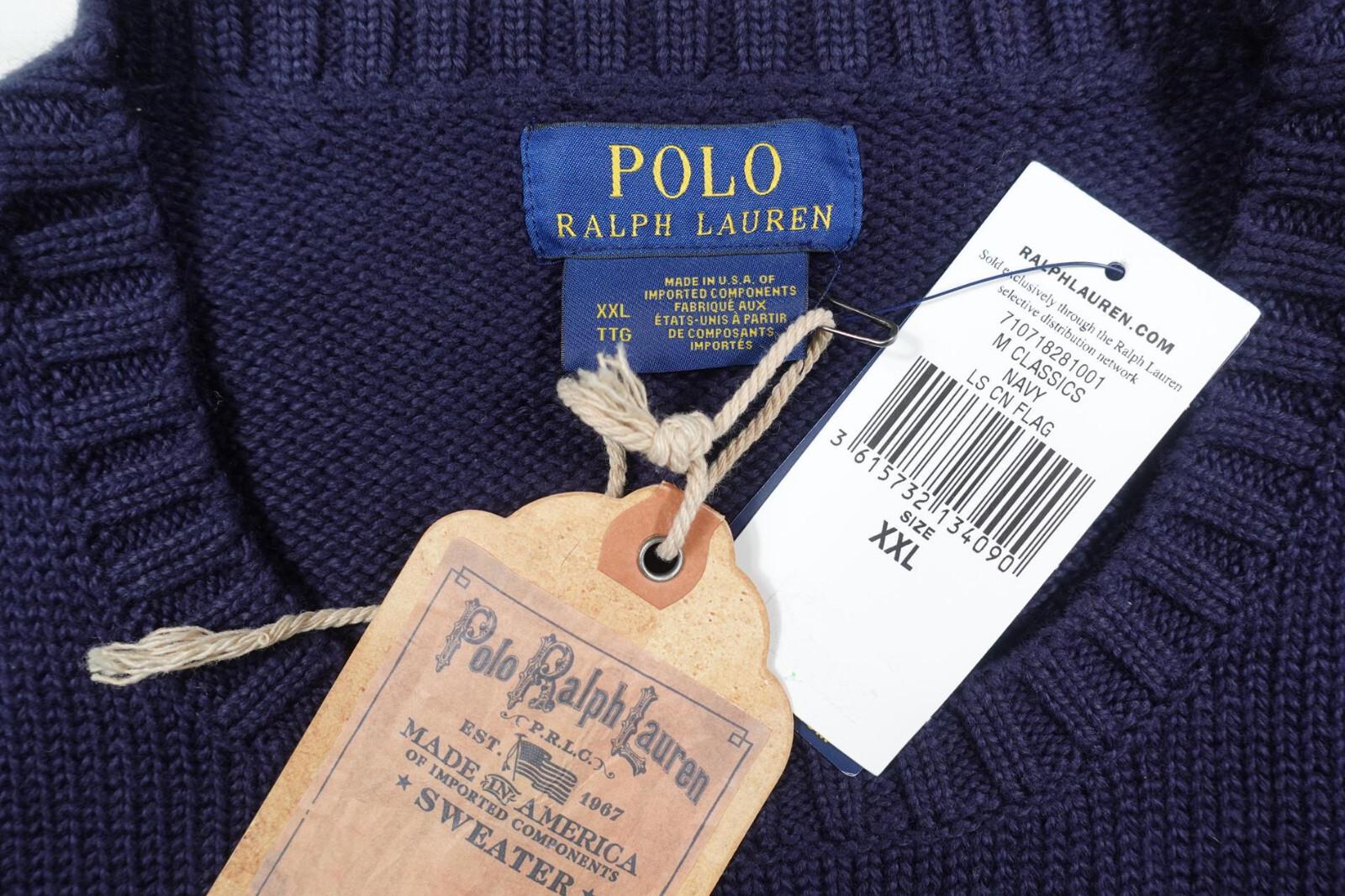 Polo Ralph Lauren Sweater Jumper Navy Made in USA Flag Iconic NWT 