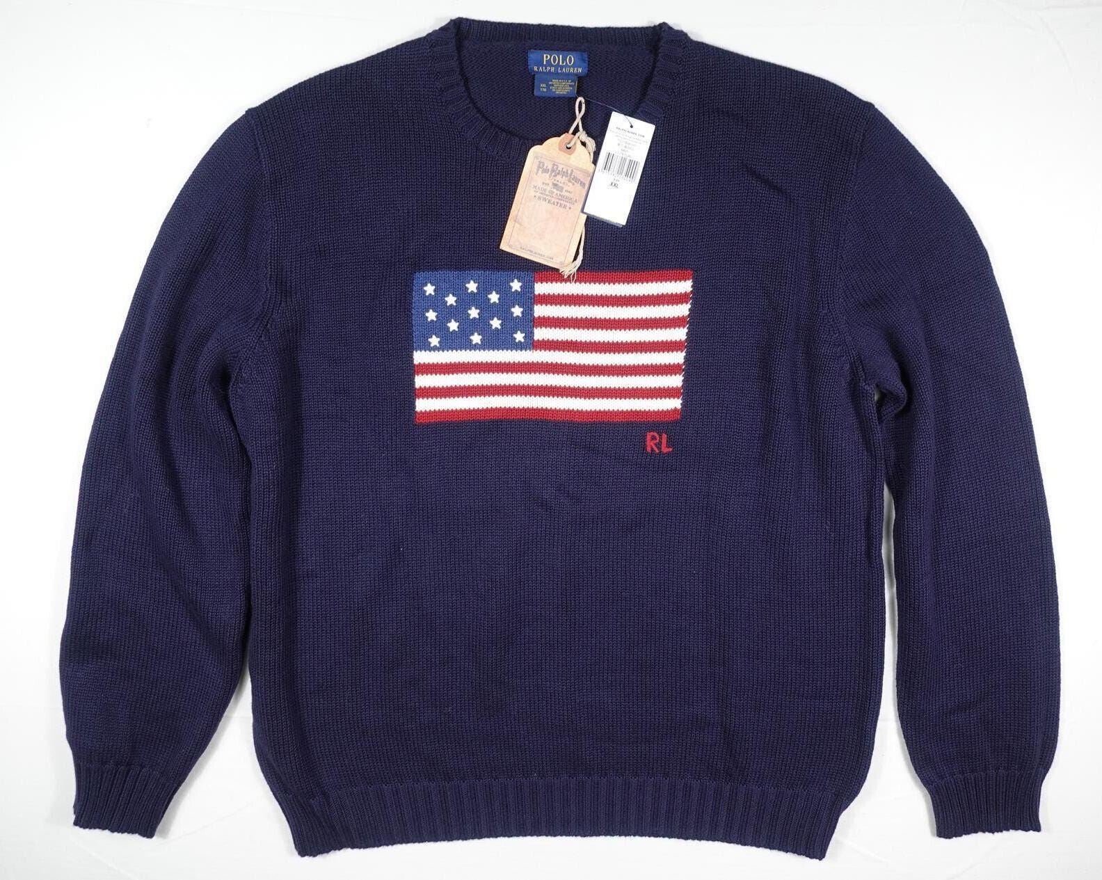 Polo Ralph Lauren Sweater Jumper Navy Made in USA Flag Iconic NWT