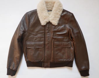 Polo Ralph Lauren Jacket Bomber Aviator Leather Brown Shearling Flight RARE L
