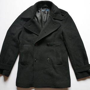 Polo Ralph Lauren Pea Coat Jacket Black Naval Double Breasted Wool