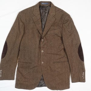 Polo Ralph Lauren Blazer Jacket Sport Coat Herringbone Brown Wool Italy RARE 46