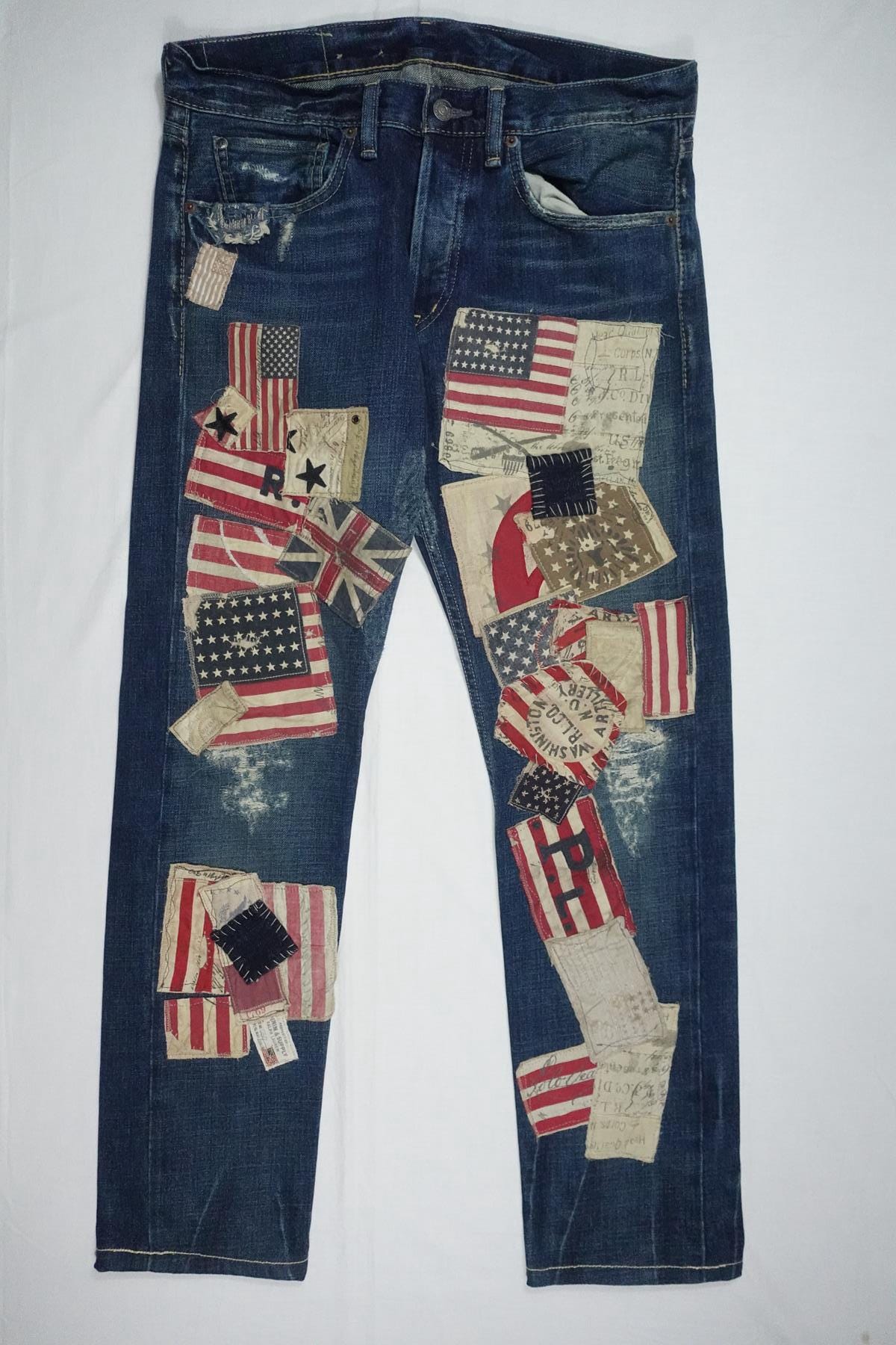 Ralph Lauren Denim & Supply Jeans Pants Patchwork USA Flags RARE
