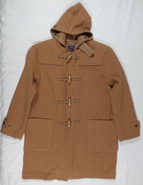 Polo Ralph Lauren Duffel Coat Jacket Twill Hooded Camel Wool