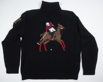 Polo Ralph Lauren Sweater Turtlneck Equestrian Player Wool Jockey Intarsia XXL