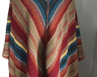Ralph Lauren Blue Label Poncho-Pullover aus Wolle und Leinen, Azteken-, Indianer- und Südwest-Stil, Größe M/L