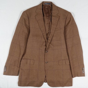 Polo Ralph Lauren Blazer Jacket Coat Tweed Herringbone Plaid Brown Wool 42L