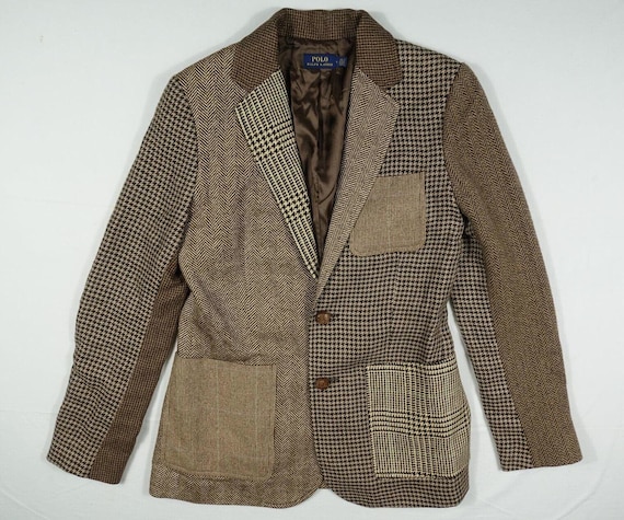 Polo Ralph Lauren Blazer Jacket Coat Herringbone Tweed Patchwork