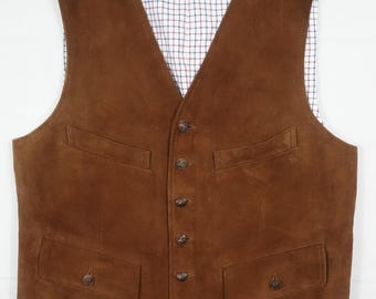Polo Ralph Lauren Vest Jacket Leather Brown Suede Sportsman Wolf Plaid Suit S