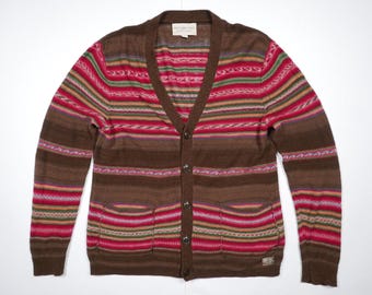 Suéter tipo cárdigan de mezclilla y suministro de Ralph Lauren Fair Isle Serape de lino azteca RARO S
