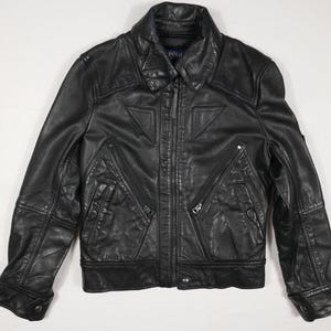 Polo Ralph Lauren Jacket Leather Black Bomber Moto Racer Biker RARE XS