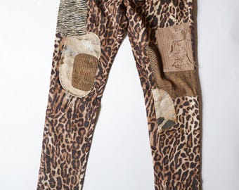 Pantalones Ralph Lauren Denim & Supply con diseño desgastado de patchwork animal, pitillo, talla única 28/34