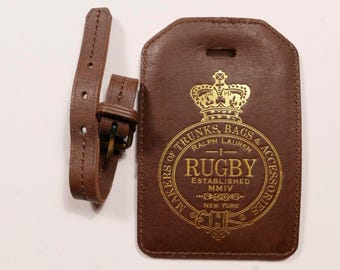 Cartera con tarjetero de rugby de Ralph Lauren, de piel marrón, estilo universitario, color dorado, rara