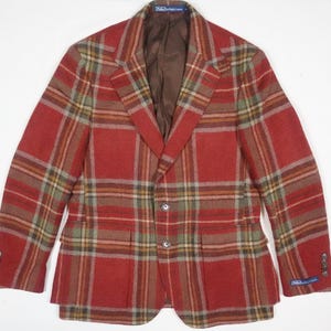 Polo Ralph Lauren Blazer Jacket Sport Coat Plaid Tartan Tweed Red Wool Italy 42