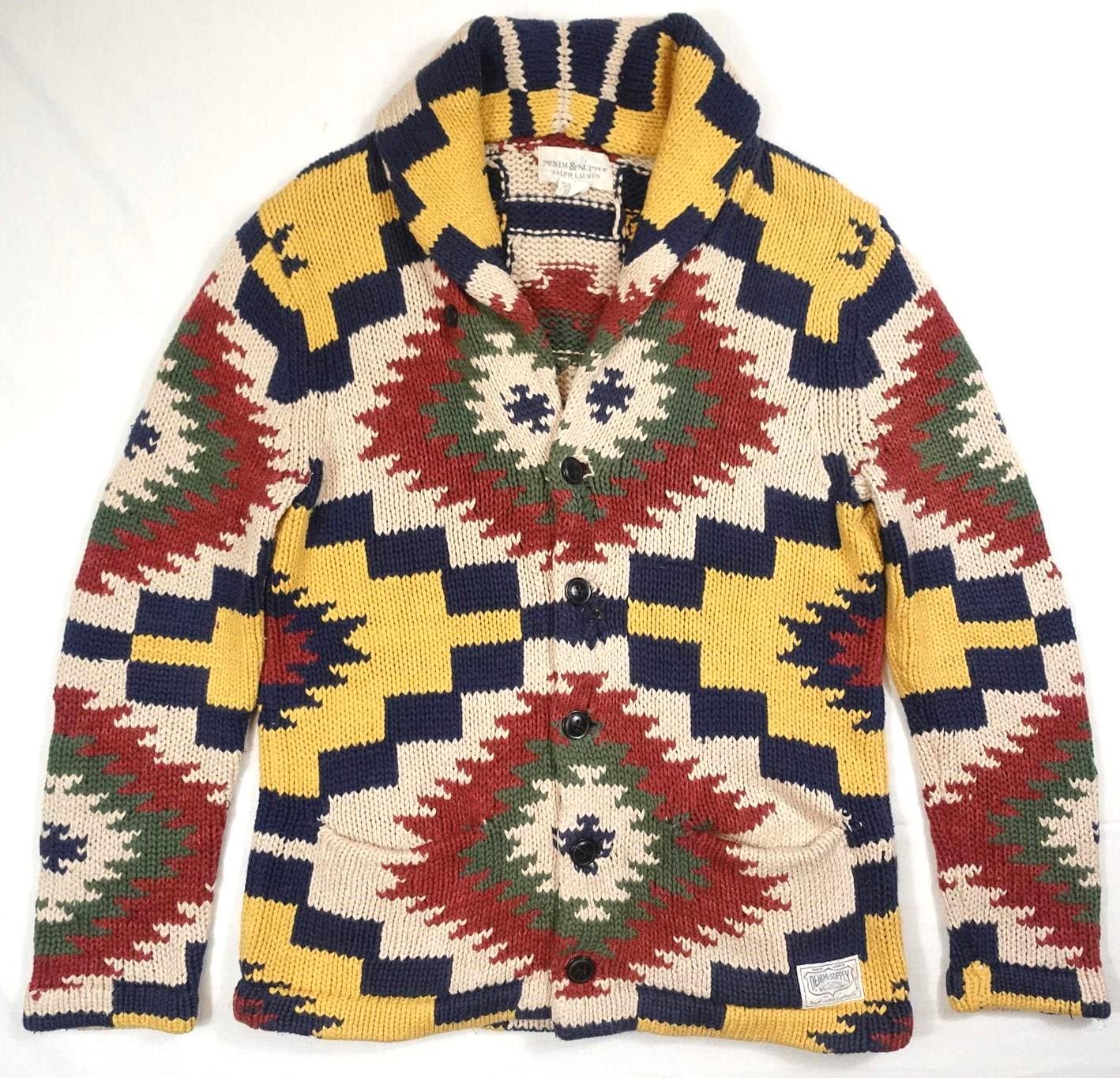 Ralph Lauren Denim & Supply Cardigan Sweater Aztec Indian Southwestern Linen M