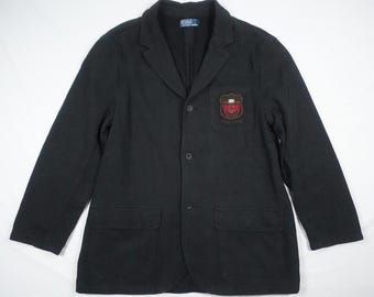 Polo Ralph Lauren Blazer Jacket Cardigan Black Crest Bleecker Embroidered XL