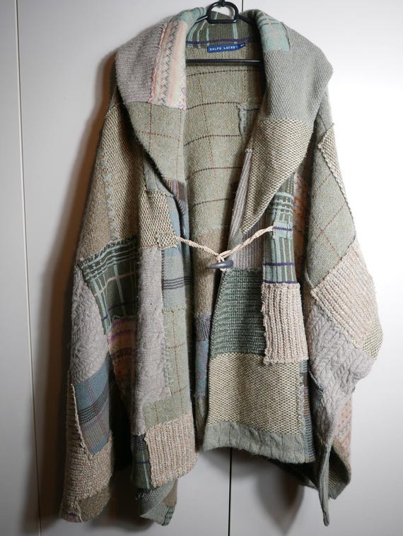 RALPH LAUREN” Wool Patchwork Poncho