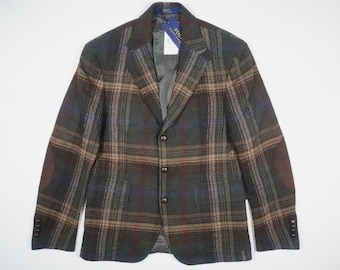 Polo Ralph Lauren Blazer Jacket Coat Plaid Tweed Rugby Tartan Wool Italy NWT 38S