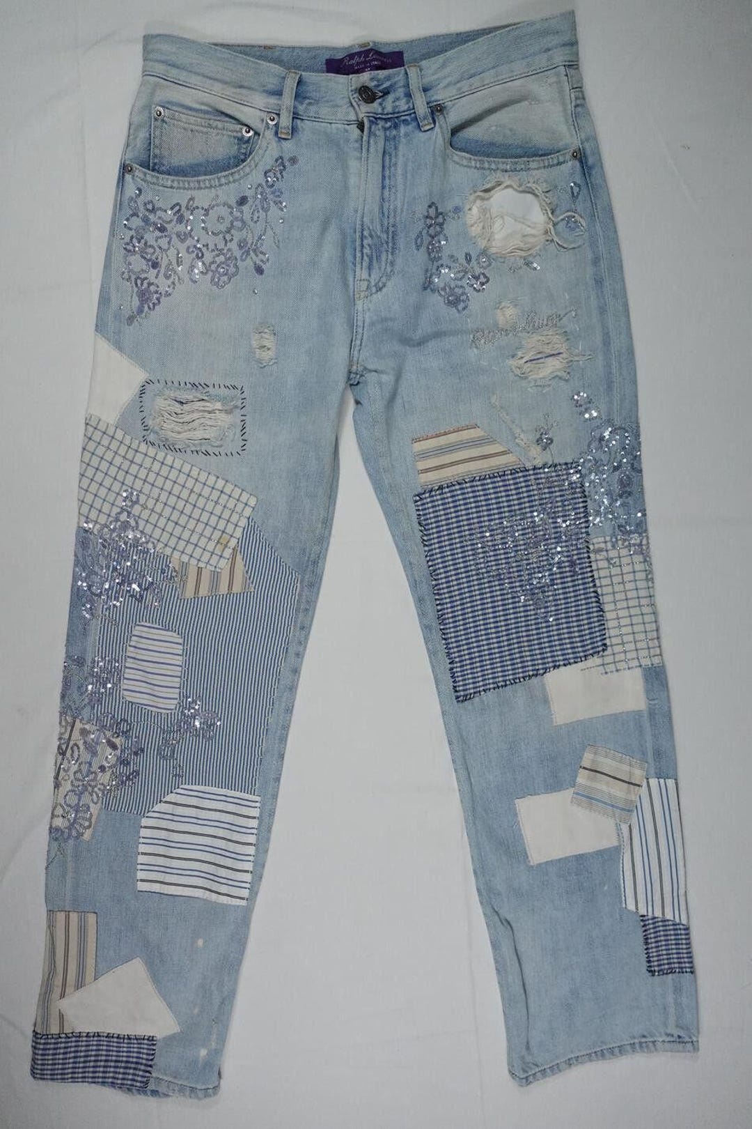 Ralph Lauren Purple Label Jeans Pants Denim Patchwork Sequins RARE 