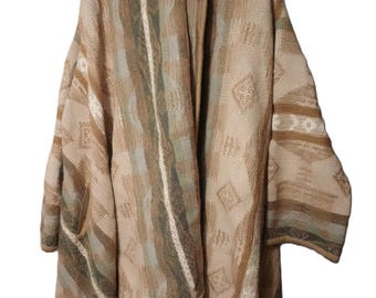 Ralph Lauren Blue Label Poncho Cardigan Peleryna Sweter Kamelowy Kaszmirowy Aztek M/L