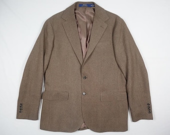 Polo Ralph Lauren Blazr Jacket Coat Herringbne Brown Tweed 40