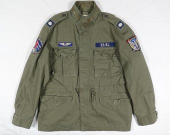 Vintage Polo Ralph Lauren Field Jacket M-1943 Ovier Usa Flag