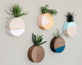 Wooden Wall Planter, Round Succulent Vase, Modern Wall Decor
