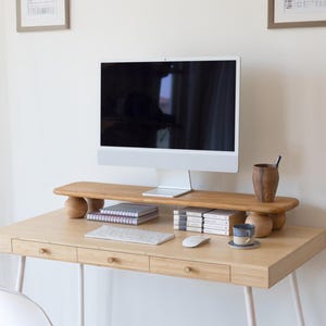 Minimal Wooden Monitor Stand – Ergonomic Desk Organizer for Home Office