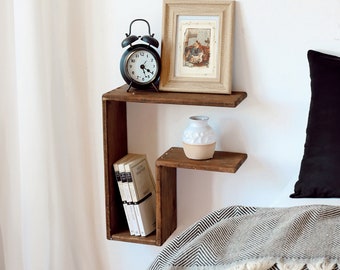 Wood Floating Nightstand - Space Saving Bedside Table