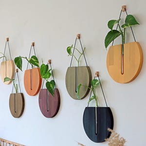 Hölzerner Wandpflanzer für Zimmerpflanzen, Vermehrungsstation-Wand befestigter Pflanzenhalter, modernes minimalistisches Holzvasendekor