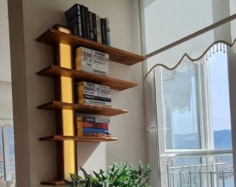 Floating Shelf, Five Tier, Minimalist Wood Wall Shelves, Mid Century Shelving Art Deco Living Room Display, Unique Gift Ideas