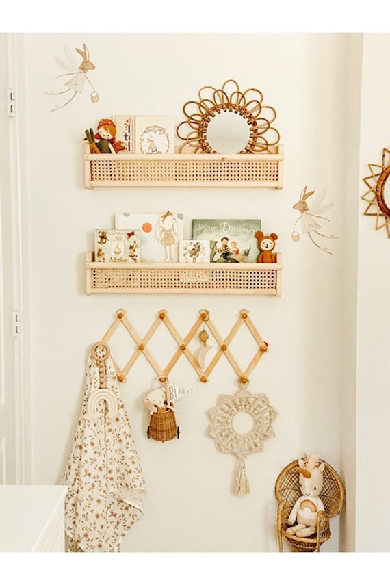 Rattan Shelf, Nursery Bookshelf, Nursery Shelves, Nursery Shelf, Bookshelves, Kid's Bookshelf, Nursery Decor, Nursery Room, Rattan Decor
