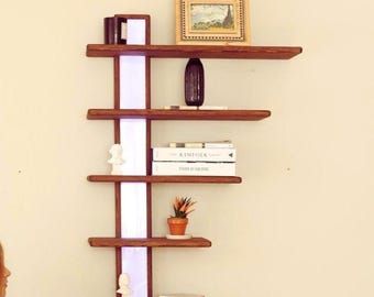 Libreria da parete in legno a LED: mensola espositiva galleggiante regolabile