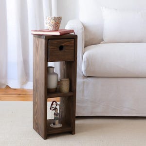 Floating Nightstand with drawer or end table, Narrow bedroom table, Contemporary skinny nightstand, Wooden bedside table