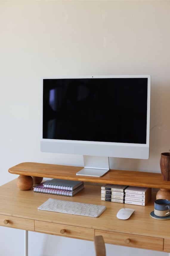 Handcrafted Wood Monitor Riser: Ergonomic Desk Organizer