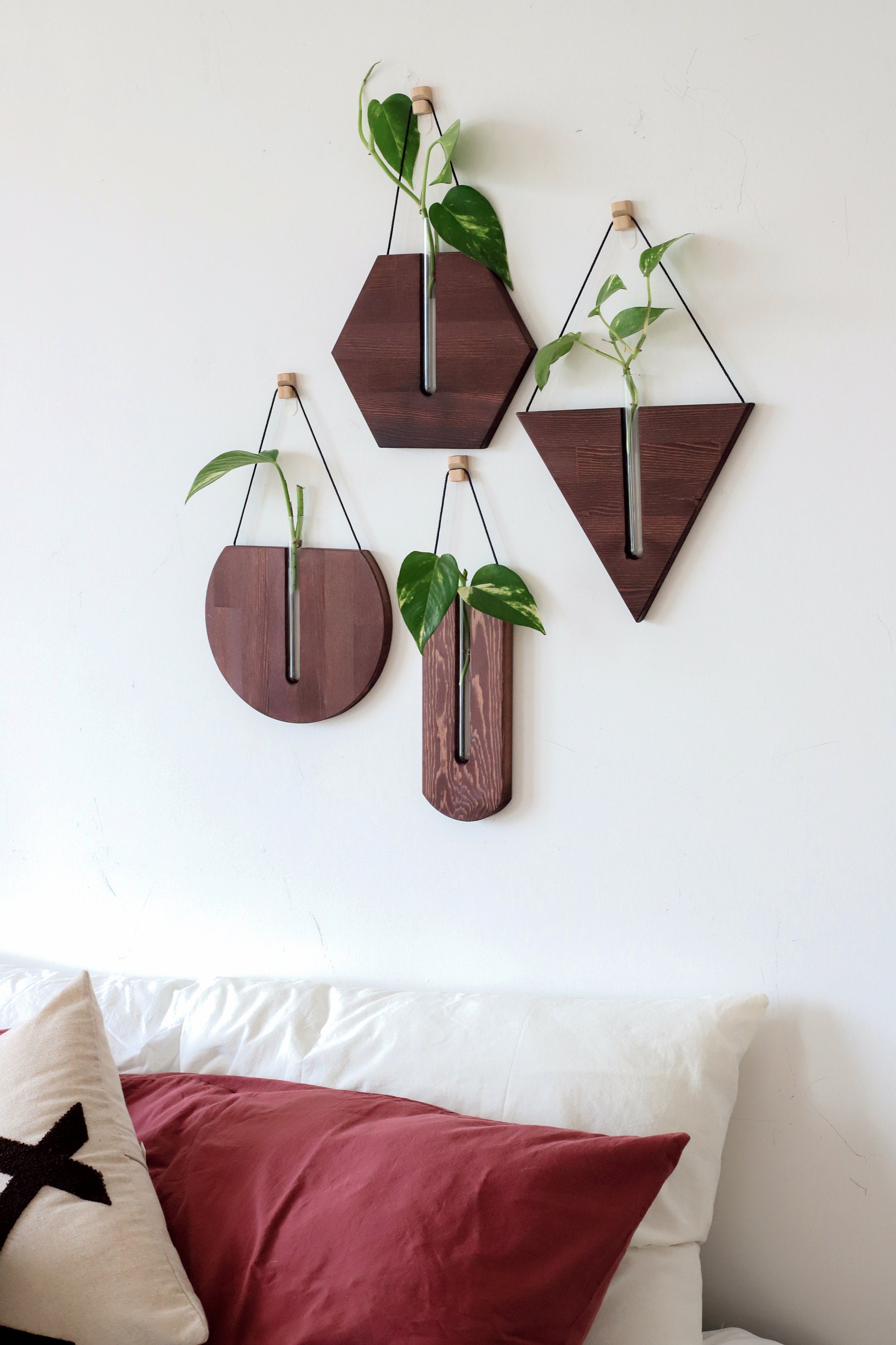 Wooden Wall Planter Indoor, Wooden Wall Vases for Flowers, Wood Wall