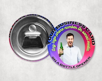 Custom Business Card Bottle Opener 2.25” Magnetic Promo Gift with Logo, Phone Number, Social Media  Personalized Marketing Swag advertising