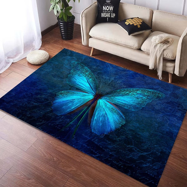 Blue Butterfly Print Round Rug main image 1
