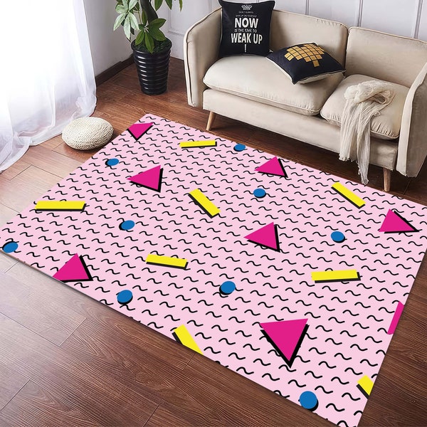 Aesthetic 90s Carpet, Colorful Retro Style 90s Rug, Playroom Carpet, Geometric Carpet, Gaming Chair Mat, Retro Home Theater Carpet