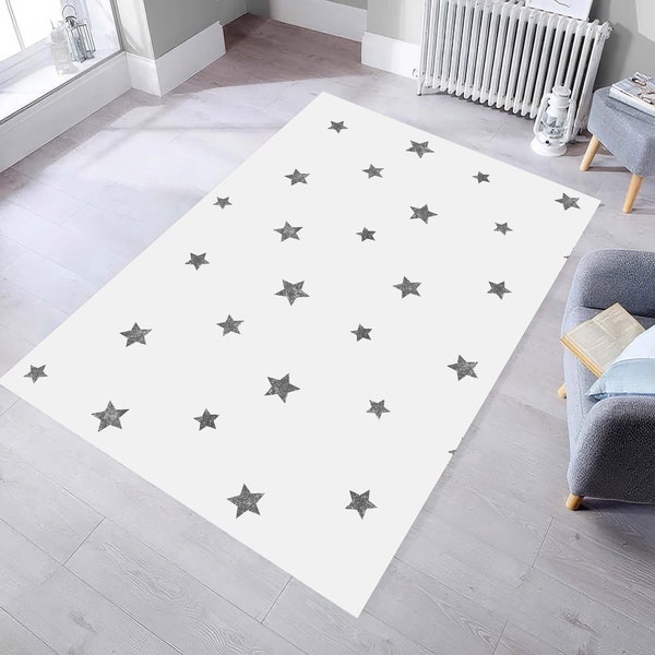 Tapis à étoiles noir blanc pour chambre d'enfant, tapis à motif étoiles, tapis pour enfants lavable, tapis antidérapant, tapis pour chambre d'enfant à étoiles, tapis pour chambre de bébé, cadeau pour chambre de bébé