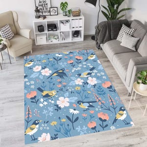 Floral Bird Rug: Nature Inspired Cottagecore Decor