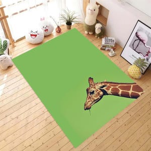 Giraffe Printed Kids Room Rug Animals Carpet, Giraffe Rug, Colorful Animal Rug, Entryway Floor Rug, Giraffe Design, Children Room Rug