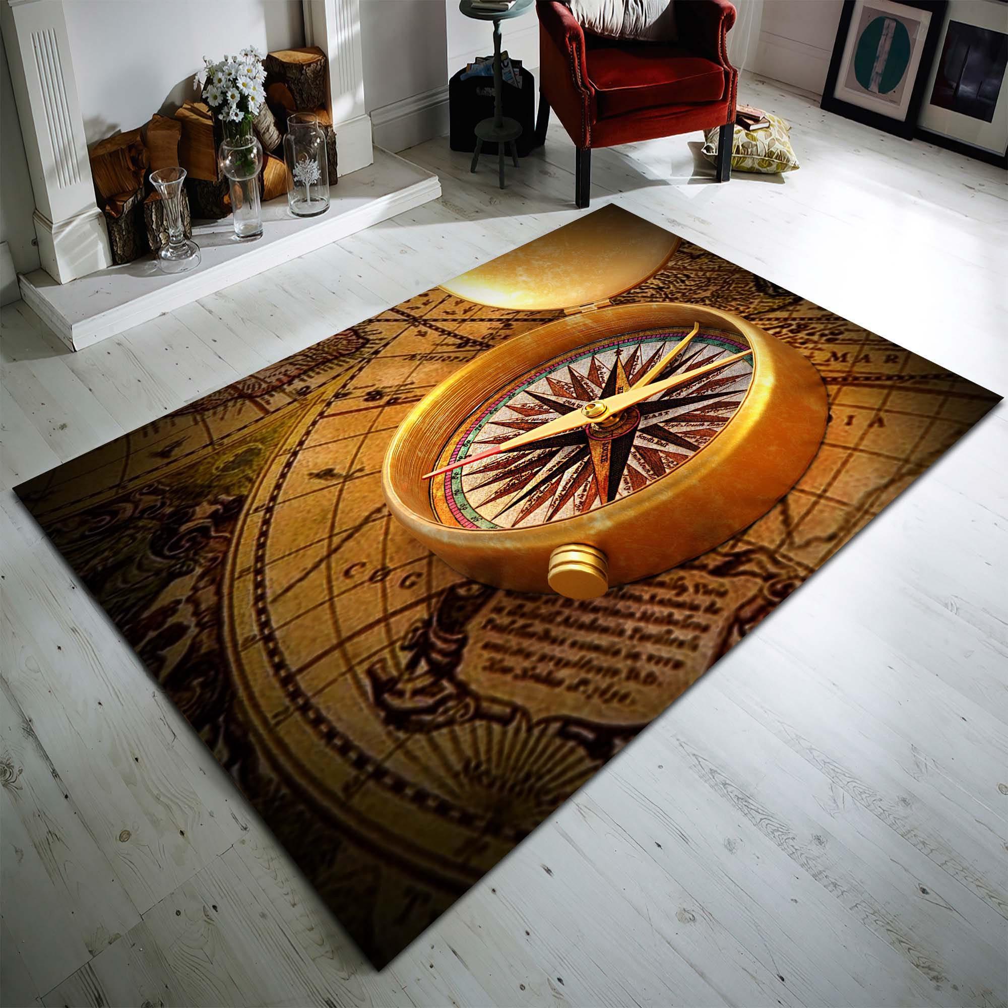 Compass Rug, Printed Personalized Navigational Circle Carpet, Medallion ...