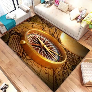 Compass Rug, Printed Personalized Navigational Circle Carpet, Medallion Rug, Compass Design Rug, Living Room Rug, Home Decor