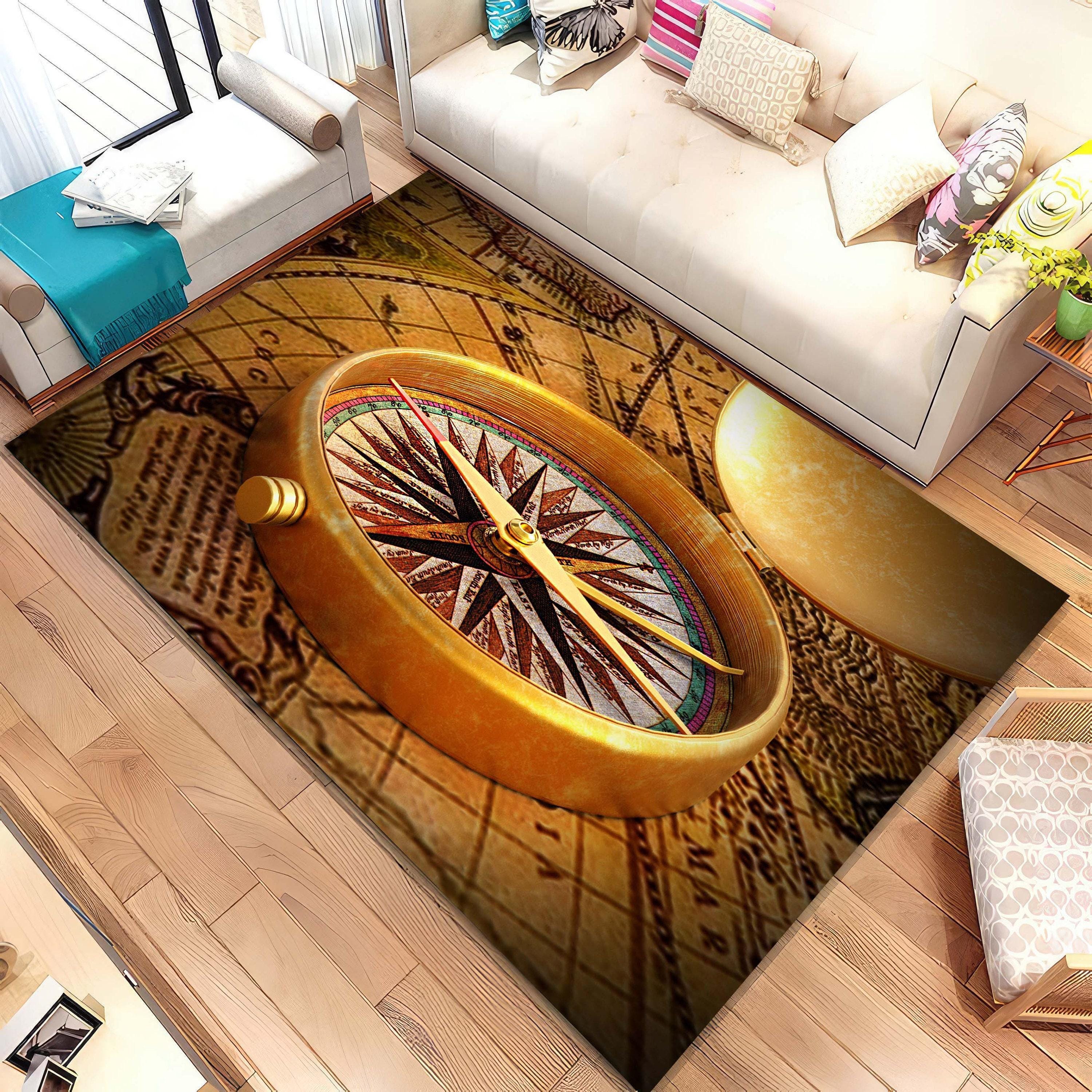 Compass Rug, Printed Personalized Navigational Circle Carpet, Medallion ...