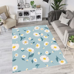 Daisy Flower Rug, Spring Nursery Rug, Daisy Carpet, Floral Daisy Decor Area Rug, College Dorm Daisy Decor, Floral Flower Playmat, Home Gift