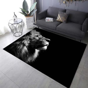 Lion Rug, Lion Pattern Rug, Animal Rugs, Black Lion Rug, Cool Rugs,Living Room Decor, Animal Themed Rug,Indoor Rug, Lion Lover Gift Rugs,